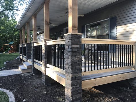 Stone Porch Columns - Front Porch Pillars by Laci | GenStone Porch Post Wraps, Front Porch Pillars, Front Porch Stone, Porch Pillars, Front Porch Deck, Stone Porches, Porch Kits, Porch Remodel, Building A Porch