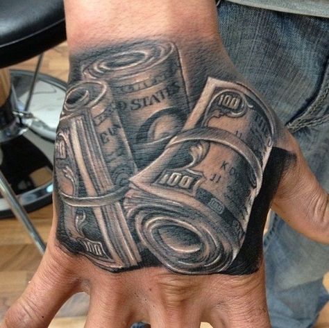 money-13 Money Rolls Tattoo, 100 Dollar Bill Tattoo, Tato Naruto, Dollar Tattoo, Herren Hand Tattoos, Gangsta Tattoos, Money Tattoo, Chicano Tattoos, Men Tattoo