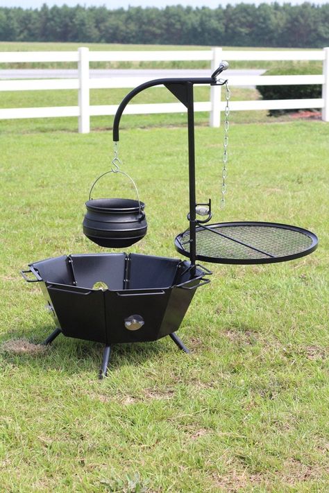 Witch Cauldron Fire Pit, Cooking Fire Pit, Cast Iron Cauldron, Iron Cauldron, Cooking Over Fire, Cast Iron Kettle, Open Fire Cooking, Backyard Fire Pit, Brick Patio