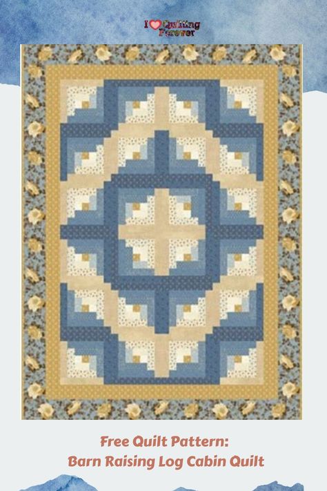 Free Quilt Pattern Barn Raising Log Cabin Quilt Vintage Log Cabin Quilts, Free Log Cabin Quilt Patterns, Log Cabin Quilts Variations, Log Cabin Patchwork, Log Cabin Christmas, Red Pepper Quilts, Traditional Quilt Patterns, Log Cabin Quilt Blocks, Log Cabin Quilt Pattern