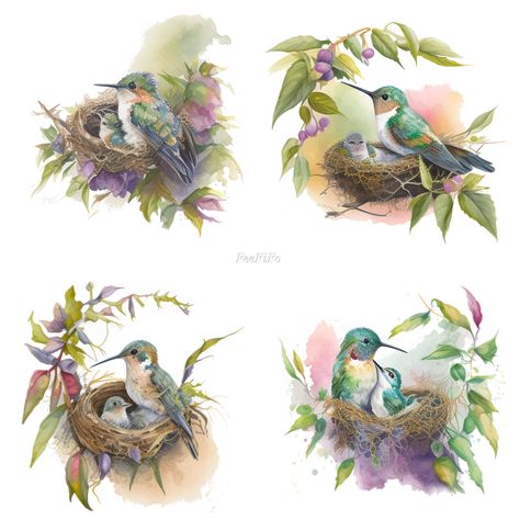 Mom and Baby Hummingbird in Nest Clipart Watercolor Bird in - Etsy Baby Hummingbirds, Hummingbird Painting, Dictionary Art, Baby Cartoon, Baby Art, Watercolor Bird, Watercolor Portraits, Mom And Baby, Art Store