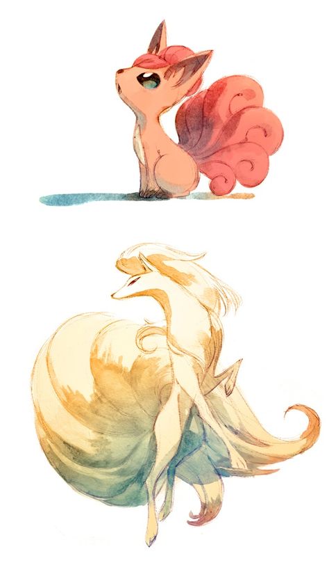 Beautiful! Love the shading style! Vulpix Pokemon Fan Art, Pokemon Art Eeveelutions, Vulpix And Ninetails Tattoo, Vulpix And Ninetails, Ninetails Tattoo Pokemon, Ninetails Pokemon Art, Pokemon Vulpix Art, Vulpix Pokemon Art, Ninetails Art