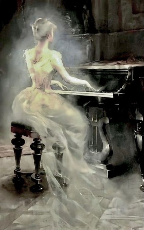 “Spirit” by George Roux, 1885. Ghost Romance, Spirit Ghost, Piano Art, Ghost Costume, Gothic Horror, Dark Gothic, Historical Art, Art Music, Fantasy Art