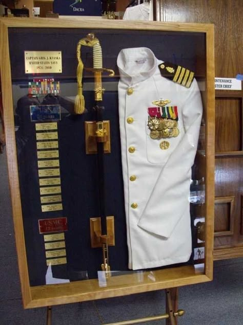 Navy Shadow Box Ideas, Navy Retirement, Military Crafts, Military Shadow Box, Military Retirement Gift, Shadow Box Display Case, Challenge Coin Display, Diy Shadow Box, Military Memorabilia