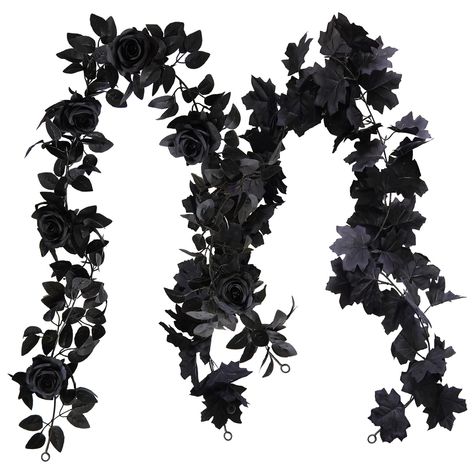 PRICES MAY VARY. MATERIAL - Garland are made of silk and stem is made of flexible plastic. SIZE & PACKAGE -2 PCS flower&leaf garland（1rose garland,1 maple leaf garland）per item. Black rose garland has 6 flowers and 216 leaves. Maple leaf garland has 72 leaves. The length of each garland is 5.74 ft/175cm. Hanging vines come with sticky backed hooks. RESHAPE METHODS - During long-distance transportation,these vine garland need to be fluffed when you pull them out of the package.You can use a blow Silk Flower Garland, Vine Garland, Fall Leaf Garland, Party Table Centerpieces, Rose Vine, Hanging Vines, Halloween Garland, Wedding Party Table, Rose Garland