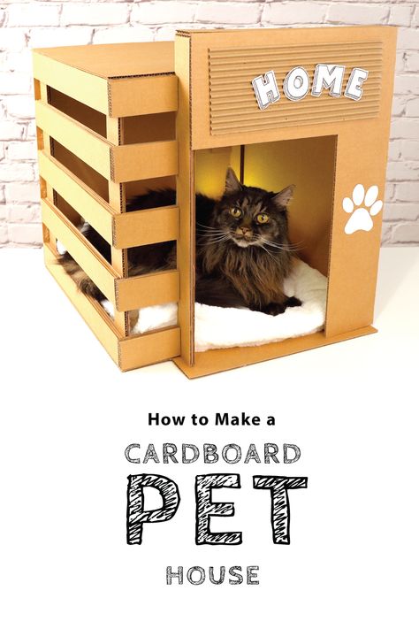 How to make a cat dog cardboard house Cardboard House For Cats Diy, Diy Cat Bed Cardboard, Diy Cat House Cardboard, Cardboard House For Cats, Cardboard Cat House Diy, Cardboard Pet House, Cat House Diy Cardboard, Cat Room Diy, Diy Bunny Toys