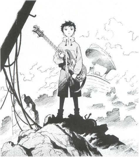 The Overly Critical Theorist: FLCL | Trigger Plug Guitar, Black And White, White, Black