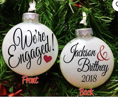 Engaged Christmas Ornament, Newlywed Christmas Gifts, Cricut Ornaments, We're Engaged, Engagement Christmas Ornament, Couples Christmas Ornament, Get Engaged, Newlywed Christmas, Christmas Engagement