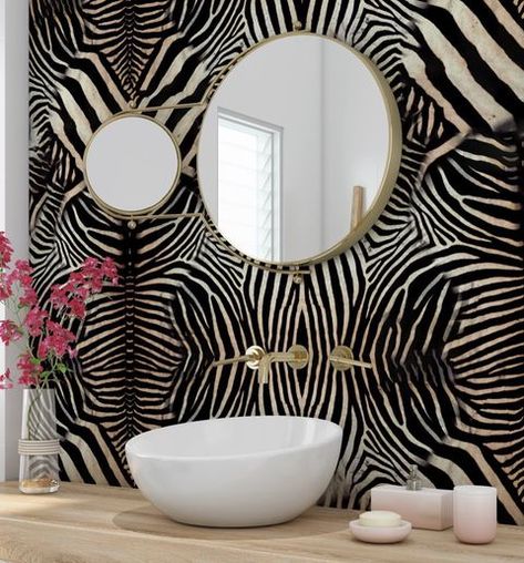 Alle berichten • Instagram Zebra Bathroom Decor, Zebra Print Bathroom, Zebra Bathroom, Zebra Print Wallpaper, Zebra Wallpaper, Not Wallpaper, Zebra Wall, Downstairs Loo, Paint Drop