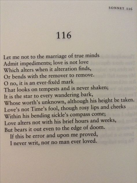 Sonnet 116 Tattoo, Shakespeare Love Sonnets, Let Me Not To The Marriage Of True Minds, Sonnet 116 Shakespeare, Love Quotes From Shakespeare, Sonnet Poetry, Marriage Poetry, Shakespeare Sonnet 116, Shakespeare Love Poems