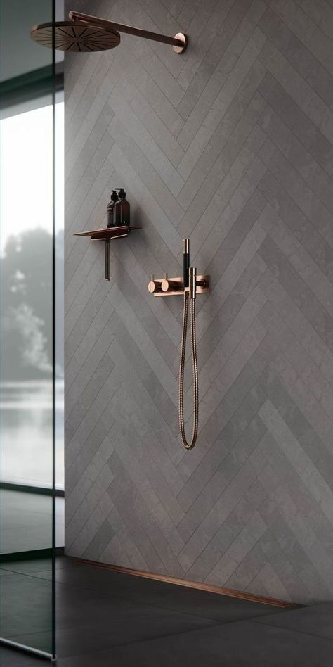 Wall To Ceiling Tiles Bathroom, Glam Bathroom Tile Ideas, Organic Neutral Modern Home, Earth Tone Master Bath, Owners Bathroom Ideas, Master Bath 2023 Trends, Modern Bathroom Shower Tile, Bali Inspired Bathroom, Large Format Tile Bathroom