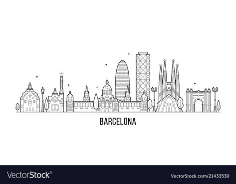 Barcelona Skyline Drawing, Barcelona Skyline Tattoo, Barcelona Tattoo Ideas, Spain Illustration, Barcelona Illustration, Gaudi Art, Country Logo, Barcelona Map, Barcelona Skyline