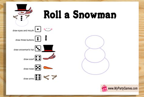 Hope Activities, Free Printable Christmas Games, Roll A Snowman, Game For Christmas, Snowman Games, Christmas Games For Adults, Xmas Games, Printable Snowman, Printable Christmas Games