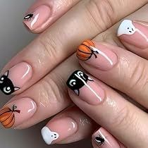 Halloween Nails Diy, Nail Art Halloween, Halloween Nails Easy, Nagellack Trends, Short Fake Nails, Halloween Press On Nails, Jack O'lantern, French Nail Art, Halloween Nail Designs