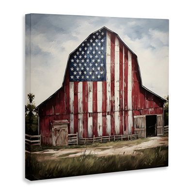 Our stretched canvas, floating framed, framed giclée and wall plaques are created with only the highest standards. We print with high quality inks. The art comes ready to hang with no installation required. August Grove® Overall Size: 24" H x 24" W | August Grove® Americana Barn View Canvas Wall Art by Petal Prints Design Canvas in Red | 24" H x 24" W | Wayfair | Home Decor White Foil, Bee Painting, Prints Design, Wall Art Plaques, Floral Wall Decor, Lithograph Print, Old Barns, Stupell Industries, Mdf Wood