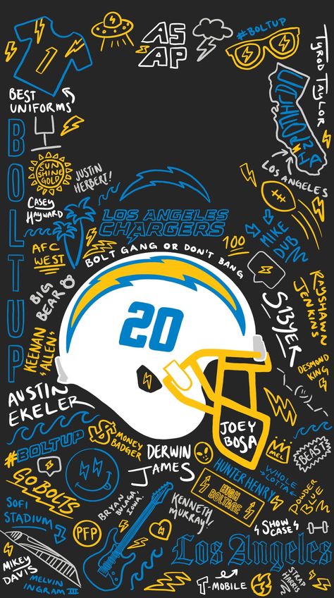 Chargers Wallpaper, Sports Marketing Design, Charger Art, San Diego Chargers Football, Los Angeles Wallpaper, La Chargers, Nfl Funny, Justin Herbert, Nfl Football 49ers