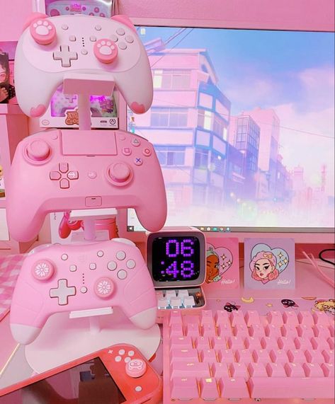 Uploaded by @Idreamofstrawberry. Find images and videos about pink, aesthetic and wallpaper on We Heart It - the app to get lost in what you love. Kawaii Bedroom, Pink Games, Kawaii Games, Gamer Setup, Otaku Room, Gamer Room Decor, Pc Gaming Setup, Video Game Room Design, Video Game Rooms