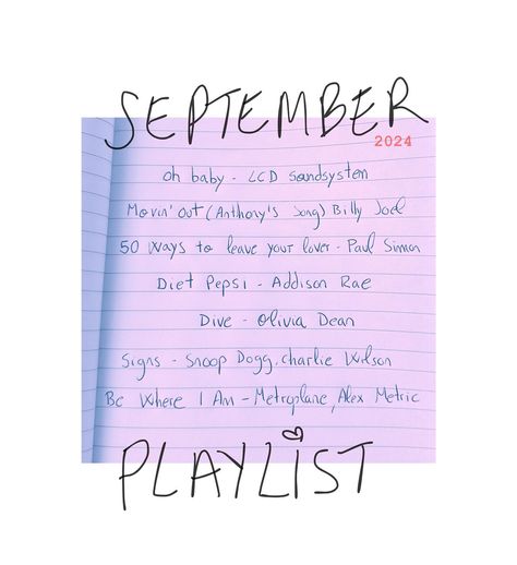 September playlist ≽^•⩊•^≼ by Tilly 🩷 September Playlist, September Journal, Diet Pepsi, Snoop Dogg, Journal Planner, Songs, Quick Saves