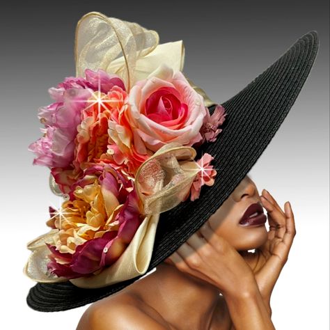 This Uniquely Exquisite Couture Hat Is Handcrafted With The Finest Materials And Adorned With An Array Of Beautiful Delicate Flowers. Whether You're Attending The Kentucky Derby Or Another Equestrian Race, A Garden Or Tea Party, Wedding, Church, Or Simply Seeking A Touch Of Class, And Sophistication, This Hat Is The Perfect Choice. Elevate Your Style And Embrace The Enchanting Allure And "Slay" In This Stunning Beloved Millinery Offering. Diy Kentucky Derby Hat, Kentucky Derby Hats Diy, Derby Hats Diy, Kentucky Derby Attire, Kentucky Derby Fashion, Kentucky Derby Style, Derby Attire, Stylish Womens Hats, Special Occasion Hats