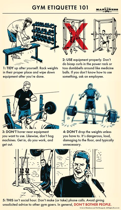 Gym Etiquette 101 | The Art of Manliness Gym Ettiquite Rules, The Art Of Manliness, Gym Etiquette Humor, 2nd Brain, Modern Etiquette, Gym Ads, Gym Rules, Gym Things, Gym Etiquette