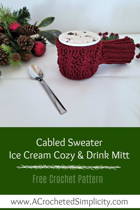 Buffalo Plaid Kitchen, Coffee Cozy Pattern, Plaid Kitchen, Holiday Crochet Patterns, Ice Cream Cozy, Double Crochet Decrease, Cozy Drinks, Crochet Christmas Gifts, Crochet Decrease