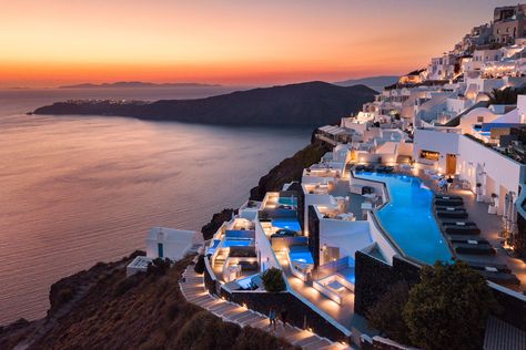 The Best Hotel in Greece Just Opened a Cocktail Bar and Restaurant With Unreal Sunset Views — See the Photos Best Hotels In Greece, Imerovigli Santorini, Santorini Hotels, Greece Hotels, Italy Hotels, Romantic Hotel, Luxury Boutique Hotel, Best Resorts, Four Seasons Hotel