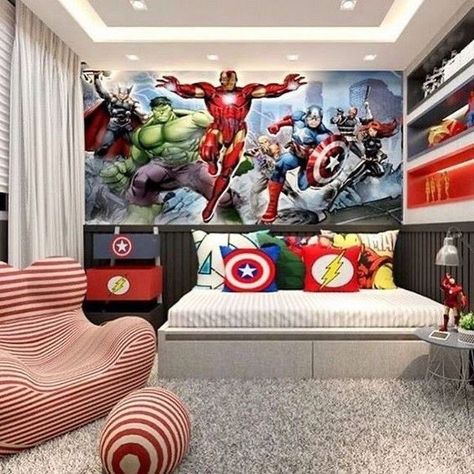 Marvel Kids Room, Avengers Room Decor, Boys Bedroom Colors, Avengers Bedroom, Marvel Bedroom, Avengers Room, Boys Bedroom Themes, Marvel Room