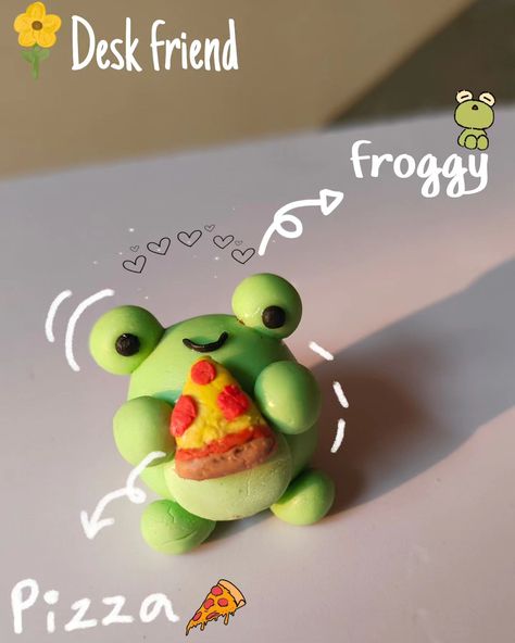 Froggy desk friend 🐸🍕 #sculpt #deskbuddy #clayart Desk Pals, Desk Friend, Desk Buddy, Clay Diy Projects, Cute Desk, Diy Clay, Polymer Clay Crafts, Clay Art, Clay Crafts