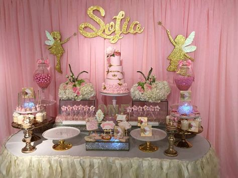 Pretty dessert table at a fairy birthday party! See more party ideas at CatchMyParty.com! Fairies Birthday Party, Fairy Birthday Party Decorations, Fairy Candy, Fairy Birthday Party Ideas, Fairy Theme Birthday Party, Woodland Fairy Birthday, Fairy Princess Party, Fairy Baby Showers, Princesa Sophia