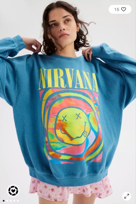 Nirvana Smile, Nirvana Hoodie, Nirvana Sweatshirt, Nirvana Shirt, Spring Fashion Casual, Crewneck Design, Denim Maxi Skirt, Oversized Sweatshirt, Grunge Fashion