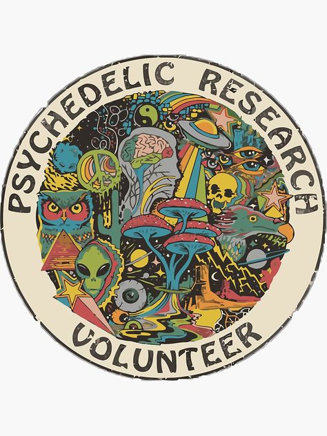 "Research Volunteer" Sticker by SophieGalleri | Redbubble Trippy Artwork, Trippy Designs, Psy Art, Tshirt Printing Design, Unique Sticker, Hippie Art, Cool Stickers, Vintage Logo, Cute Cartoon Wallpapers