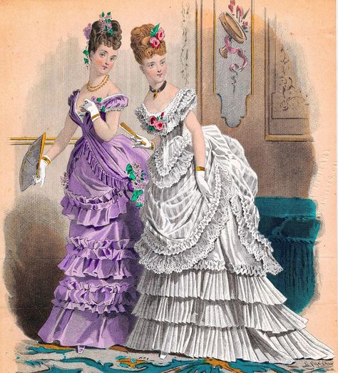 The Englishwoman’s Domestic Magazine, 1875 💜 - #1875 #1870s #1870sdress #1870sfashion #victorian #victoriana #victorianfashion… 1870 Dress, 1870s Dress, 1880 Fashion, 1870s Fashion, Victorian Era Fashion, Fashion Timeline, 1880s Fashion, Dress History, 19th Century Fashion