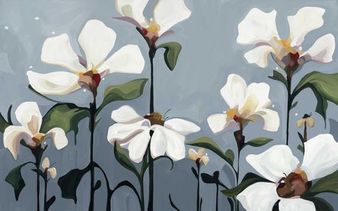 Susannah Bleasby Fine Art | Grey acrylic flower painting Minimalist Color Palette, Acrylic Flower Painting, Horizontal Painting, Minimalist Color, Abstract Floral Art, Acrylic Flower, Grey Gardens, Acrylic Flowers, Floral Prints Art