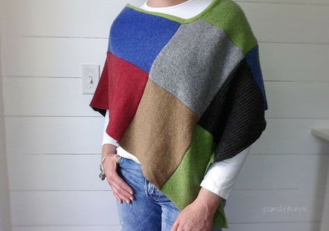 Do you have a few sweaters kicking around that you don’t wear? Turn them into a… Patchwork Poncho, Girls Poncho, Recycled Sweaters, Printable Sewing Patterns, Old Sweater, Beginner Sewing Projects Easy, Upcycle Sweater, Poncho Pattern, Sewing Projects For Beginners