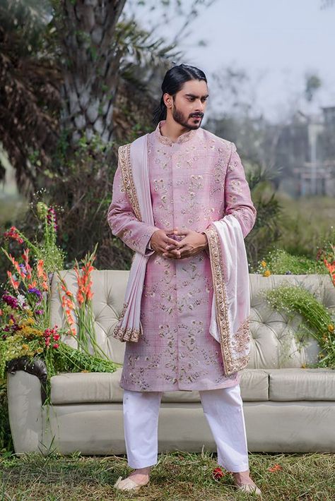 Jaal Embroidery, Lavender Fabric, Sherwani For Men, Sherwani, Raw Silk, Over It, Lavender, Saree, For Men