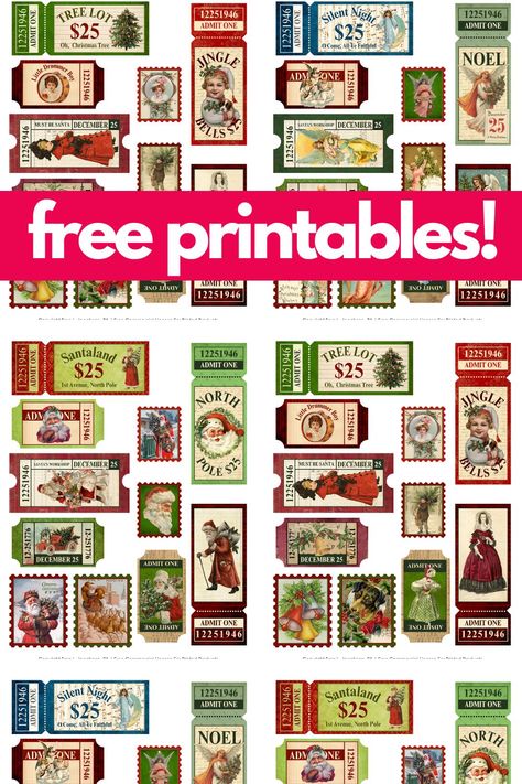 free printable for Christmas crafts - junk journal and scrapbook supplies Junk Journal December, Vintage Christmas Tags Printable Free, Christmas Ephemera Ideas, Christmas Stamps Printable, Free Christmas Ephemera, Christmas Junk Journal Tags, Junk Journal Christmas Cards, Christmas Ephemera Free Printables, Cute Stamps Design