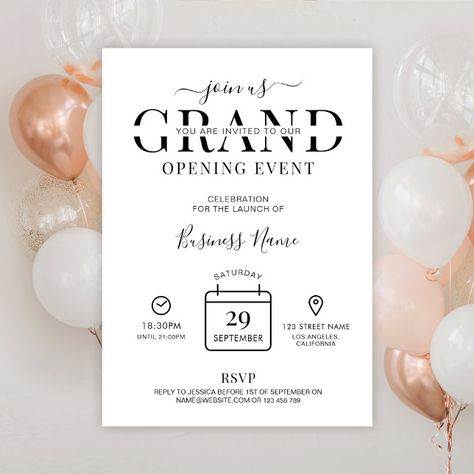 Business Opening Party, Launch Invitation, Grand Opening Poster, Business Grand Opening, Business Launch Party, Opening Card, Black White Invitation, Branding Collateral, Business Events Invitation