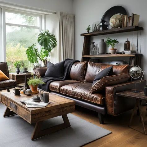 20 Dark Brown Couch Living Room Ideas With Leather & More Examples - HearthandPetals Dark Brown Sofa Living Room, Brown Couch Living Room Ideas, Leather Couch Decorating, Brown Couch Decor, Brown Leather Sofa Living Room, Dark Brown Couch Living Room, Dark Brown Couch, Leather Couch Living Room Decor, Brown Leather Couch Living Room