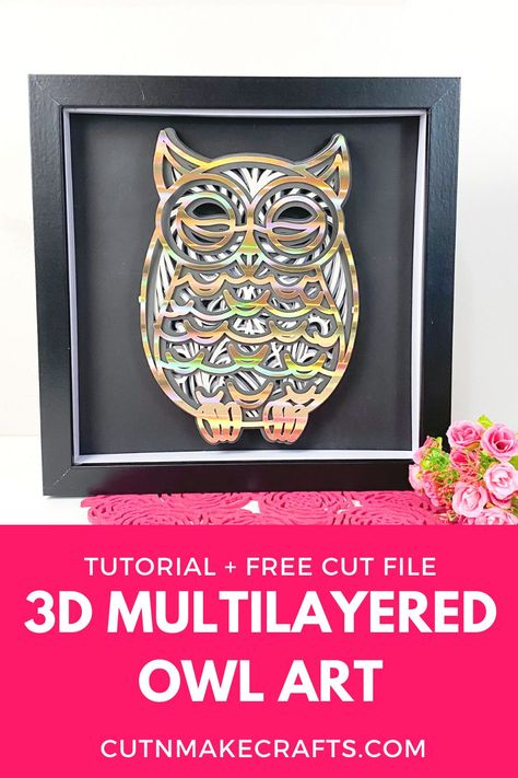 Make this super easy and quick layered mandala owl Cricut paper projects | | cricut paper decor | cricut paper art | cricut paper ideas | cricut paper invitations Owl Cricut Projects, 3d Layered Paper Art Cricut Free, Layered Cardstock Cricut Projects, Paper Art Cricut, Cricut Layered Paper Art, Cricut Maker3, Cricut Apps, Mandala Owl, Cricut Mandala