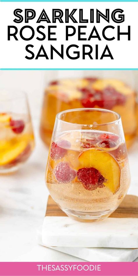 Peach Raspberry Sangria, Peach Spritzer Cocktails, Peach Ring Cocktail, Champagne Sangria, Raspberry Sangria, Prosecco Drinks, White Wine Spritzer, Rustic Dinner, Peach Water