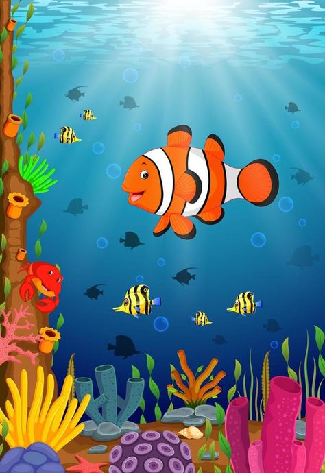 Cute clown fish cartoon in the sea Clown Fish Drawing, Clown Fish Cartoon, Drawing Clown, Bee Life Cycle, Fish Information, Fish Cartoon, Hard Coral, Fish Drawing, Cute Clown