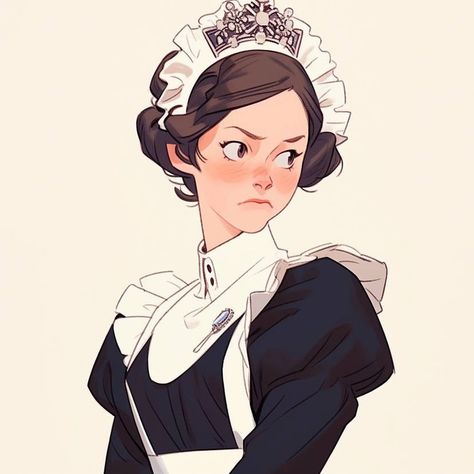 Female Chef Character Design, Victorian Maid Character Design, Old Lady Reference, Seamstress Character Design, Maid Poses Reference, Maid Character Design, Maid Drawing, Victorian Character Design, Victorian Character