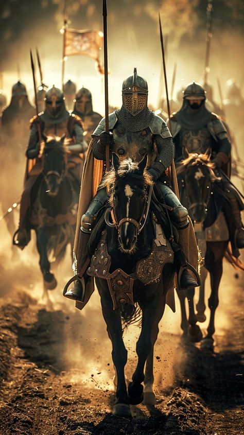 "Medieval Army Advances: A formidable #medievalknight leads a #cavalrycharge, with #soldiers ready for an #epicbattle. #aiart #aiphoto #stockcake ⬇️ Download and 📝 Prompt 👉 https://stockcake.com/i/medieval-army-advances_580190_672160". Cavalry Charge, Medieval Army, Medieval Soldier, Medieval Knight Armor, Lion Man, Epic Battle, Forest Path, Woman Wine, Knight Armor