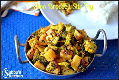 Simple and healthy Potato Broccoli stir fry with basic ingredients. It goes very well as an accompaniment with Roti, rice or as a side to any meal. Broccoli Indian Recipes, Broccoli Curry, South Indian Dishes, Broccoli Recipes Side Dish, Vegetarian Noodles Recipes, Vegetarian Noodles, Potato Broccoli, Healthy Potato, Broccoli And Potatoes