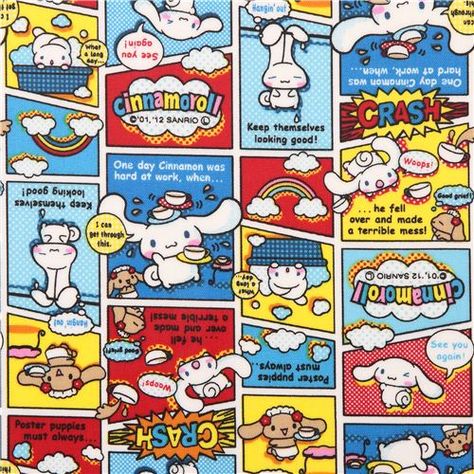 Cinnamoroll puppy dog comic manga Sanrio laminate fabric from Japan Sanrio Comic, Sanrio Newspaper, Dog Sanrio Character, Sanrio Comic Strip, Sanrio Fabric, Comic Book Page, White Puppy, Dog Comics, Animal Fabric