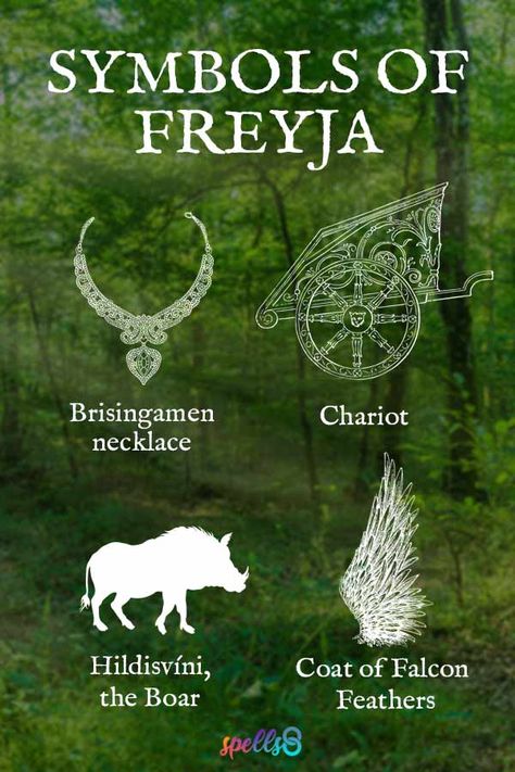 Freyja: Goddess Symbols, Correspondences, Myth & Offerings – Spells8 Freya Goddess Necklace, Freyja Goddess Symbol, Goddess Freya Symbols, Nordic Goddess Tattoo, Brisingamen Necklace Freya, Freya Tattoo Ideas, Freyja Goddess Tattoo, Freya Tattoo Symbol, Freya Tattoo Norse Mythology