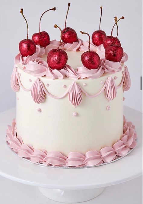 Top Christmas Desserts, Lemon Birthday Cakes, Bolo Vintage, Mini Wedding Cakes, Cakes Recipes, Cake Decorating Ideas, Cherry Cake, Decadent Cakes, Fake Cake