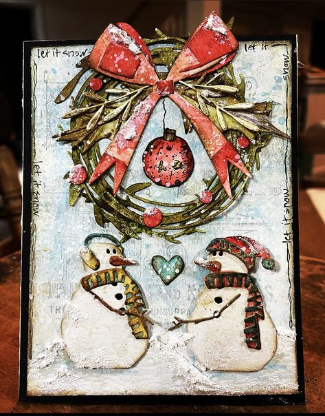 Tim Holtz Tutorials, Sizzix Cards, Tim Holtz Crafts, Tim Holtz Dies, Xmas Tags, Tim Holtz Stamps, Tim Holtz Cards, Snowman Cards, Christmas Card Inspiration