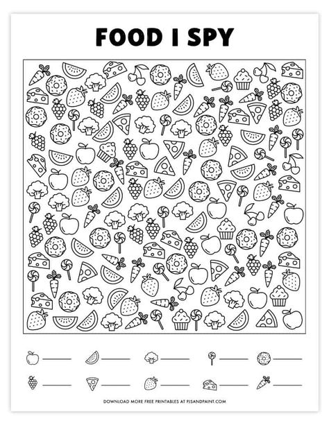 Free Printable I Spy Game – Food Themed I Spy I Spy Pictures Free Printable, I Spy For Preschoolers, I Spy Pictures, I Spy Worksheets Printables, Free Ispy Printable Pages, I Spy Coloring Page Free Printable, Food Related Games, Food Related Activities For Kids, Search And Find Printables For Kids