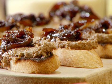 Picture of Crostini of Chicken Liver Pate with Balsamic Onions Recipe Chicken Liver Mousse, Anne Burrell, Liver Pate, Balsamic Onions, Pate Recipes, Liver And Onions, Chicken Liver Pate, Liver Recipes, Chicken Liver